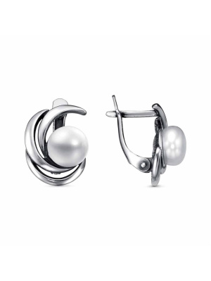 Серьги серебро 925 пробы, покрытие - оксидирование, вставка - культивированный жемчуг