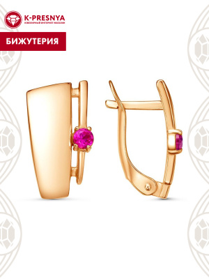 Серьги бижутерия, покрытие - золочение, вставка - синтетический корунд