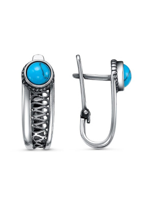 Серьги серебро 925 пробы, покрытие - оксидирование, вставка - искусственная бирюза
