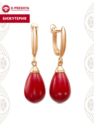 Серьги бижутерия, покрытие - золочение, вставка - стекло ювелирное