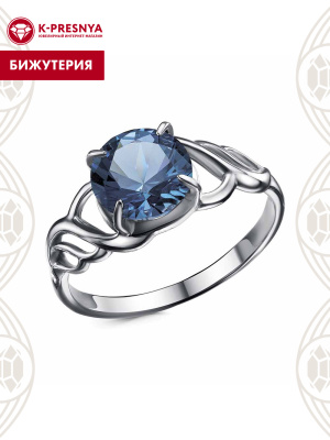 Кольцо бижутерия, покрытие - серебрение с оксидированием, вставка - искусственная шпинель