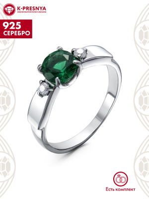 Кольцо серебро 925 пробы, покрытие - родирование, вставка - искусственная шпинель, фианит (недрагоценный камень)