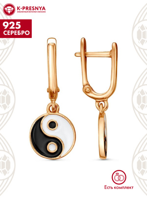 Серьги серебро 925 пробы, покрытие - золочение, отделка - эмаль, без вставок