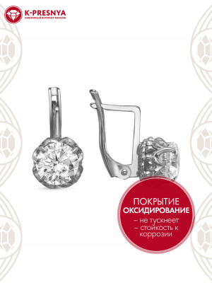 Серьги серебро 925 пробы, покрытие - оксидирование, вставка - фианит (недрагоценный камень)