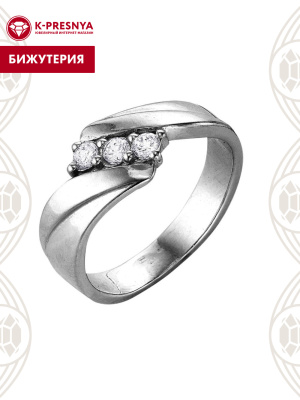 Кольцо бижутерия, покрытие - серебрение с оксидированием, вставка - стекло ювелирное preciosa