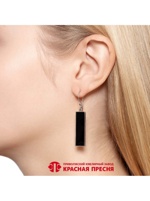 Серьги серебро 925 пробы, покрытие - платинирование, отделка - эмаль, без вставок