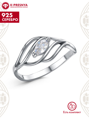 Кольцо серебро 925 пробы, покрытие - платинирование, вставка - фианит (недрагоценный камень)