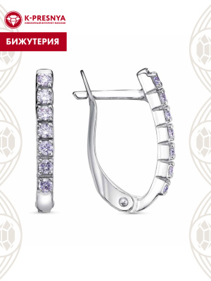 Серьги бижутерия, покрытие - платинирование, вставка - фианит (недрагоценный камень)