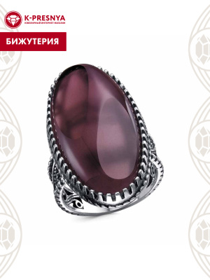 Кольцо бижутерия, покрытие - серебрение с оксидированием, вставка - стекло ювелирное собственной огранки