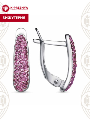 Серьги бижутерия, покрытие - платинирование, вставка - стекло ювелирное preciosa