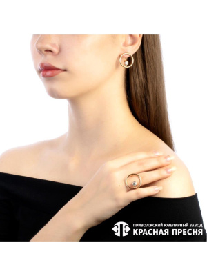 Серьги серебро 925 пробы, покрытие - золочение, вставка - фианит (недрагоценный камень)