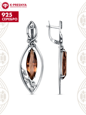 Серьги серебро 925 пробы, покрытие - оксидирование, вставка - стекло ювелирное собственной огранки