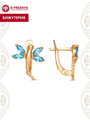 Серьги бижутерия, покрытие - золочение, вставка - фианит (недрагоценный камень)
