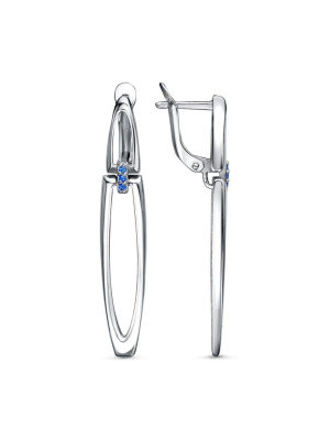 Серьги серебро 925 пробы, покрытие - платинирование, вставка - искусственная шпинель