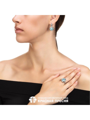 Серьги серебро 925 пробы, покрытие - платинирование, вставка - фианит (недрагоценный камень)