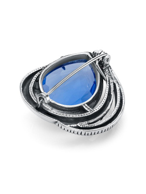 Брошь серебро 925 пробы, покрытие - оксидирование, вставка - стекло ювелирное собственной огранки