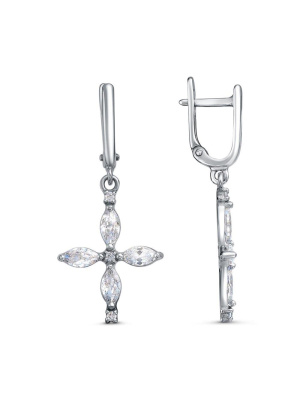 Серьги серебро 925 пробы, покрытие - платинирование, вставка - фианит (недрагоценный камень)