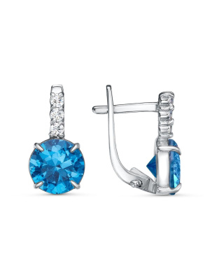 Серьги серебро 925 пробы, покрытие - родирование, вставка - фианит (недрагоценный камень)