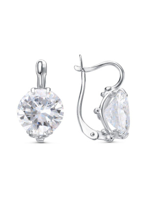 Серьги бижутерия, покрытие - серебрение с оксидированием, вставка - фианит (недрагоценный камень)