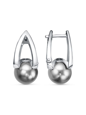 Серьги бижутерия, покрытие - платинирование, вставка - имитация жемчуга