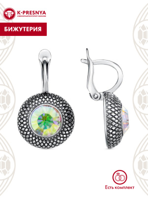 Серьги бижутерия, покрытие - серебрение с оксидированием, вставка - стекло ювелирное preciosa