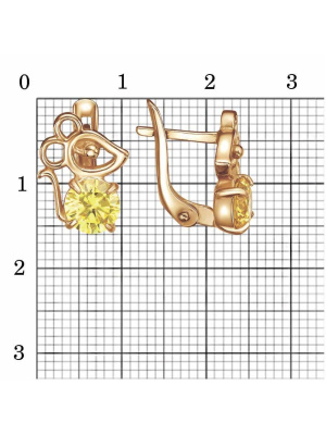 Серьги серебро 925 пробы, покрытие - золочение, вставка - фианит (недрагоценный камень)