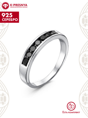 Кольцо серебро 925 пробы, покрытие - оксидирование, вставка - фианит (недрагоценный камень)