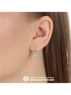 Серьги серебро 925 пробы, покрытие - золочение, вставка - голубой топаз (полудрагоценный камень)