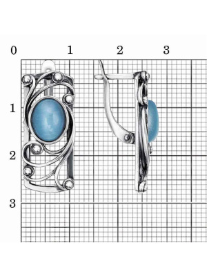 Серьги бижутерия, покрытие - серебрение с оксидированием, вставка - искусственный кошачий глаз