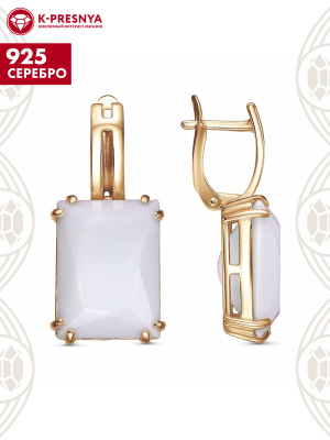 Серьги серебро 925 пробы, покрытие - золочение, вставка - стекло ювелирное собственной огранки