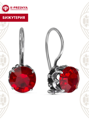 Серьги бижутерия, покрытие - серебрение с оксидированием, вставка - стекло ювелирное preciosa