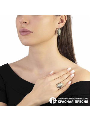 Серьги серебро 925 пробы, покрытие - оксидирование, вставка - везувиан