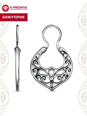Серьги бижутерия, покрытие - серебрение с оксидированием, без вставок