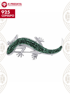 Брошь серебро 925 пробы, покрытие - платинирование, вставка - стекло ювелирное preciosa
