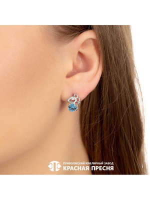 Серьги серебро 925 пробы, покрытие - платинирование, вставка - искусственная шпинель