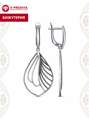 Серьги бижутерия, покрытие - серебрение с оксидированием, без вставок