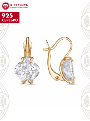 Серьги серебро 925 пробы, покрытие - золочение, вставка - фианит (недрагоценный камень)