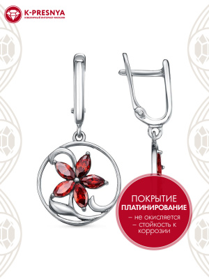 Серьги бижутерия, покрытие - платинирование, вставка - фианит (недрагоценный камень)