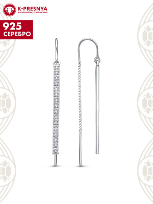 Серьги серебро 925 пробы, покрытие - родирование, вставка - фианит (недрагоценный камень)