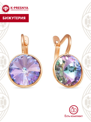 Серьги бижутерия, покрытие - золочение, вставка - стекло ювелирное preciosa