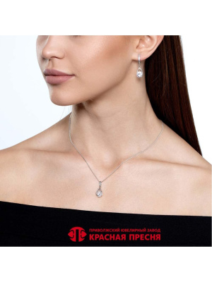 Серьги серебро 925 пробы, покрытие - платинирование, вставка - фианит (недрагоценный камень)