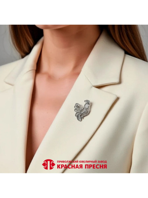 Брошь серебро 925 пробы, покрытие - оксидирование, без вставок