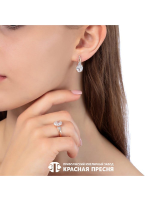 Серьги серебро 925 пробы, покрытие - золочение, выборочное родирование, вставка - фианит (недрагоценный камень)