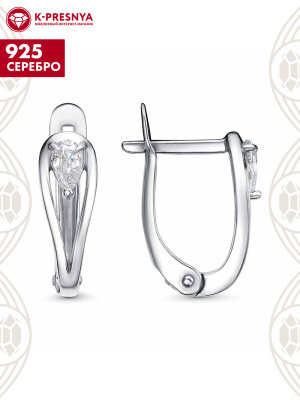 Серьги серебро 925 пробы, покрытие - родирование, вставка - фианит (недрагоценный камень)