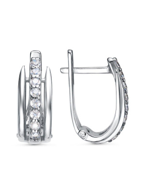 Серьги серебро 925 пробы, покрытие - родирование, вставка - фианит (недрагоценный камень)