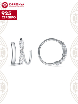Серьга серебро 925 пробы, покрытие - родирование, вставка - фианит (недрагоценный камень) Серьга серебро 925 пробы, покрытие - родирование, вставка - фианит (недрагоценный камень)