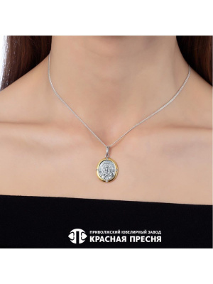 Подвеска серебро 925 пробы, покрытие - оксидирование, выборочное золочение, вставка - фианит (недрагоценный камень)