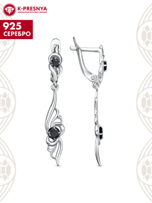 Серьги серебро 925 пробы, покрытие - родирование, вставка - фианит (недрагоценный камень)