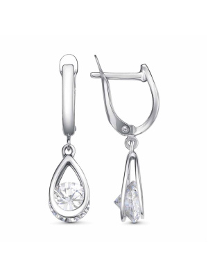 Серьги бижутерия, покрытие - платинирование, вставка - фианит (недрагоценный камень)