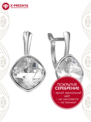 Серьги бижутерия, покрытие - серебрение с оксидированием, вставка - стекло ювелирное preciosa